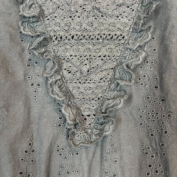 Black Dress Cottagecore Lace Ruffle Mini Eyelet Prairie Medium - Picture 6 of 10